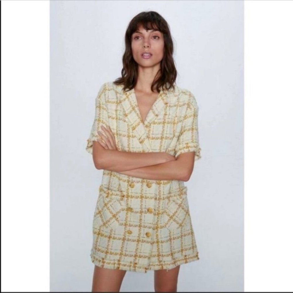 NWT Zara Tweed Blazer Style Cream Dress - Picture 9 of 15